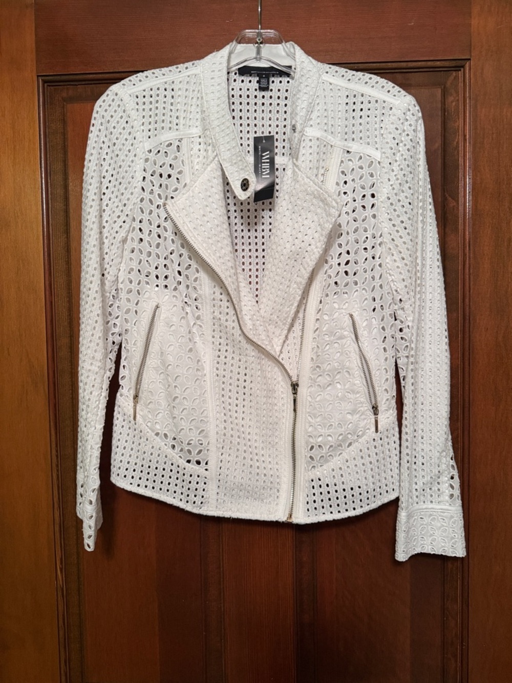 White House Black Market White Perforated eyelet Moto style Jacket